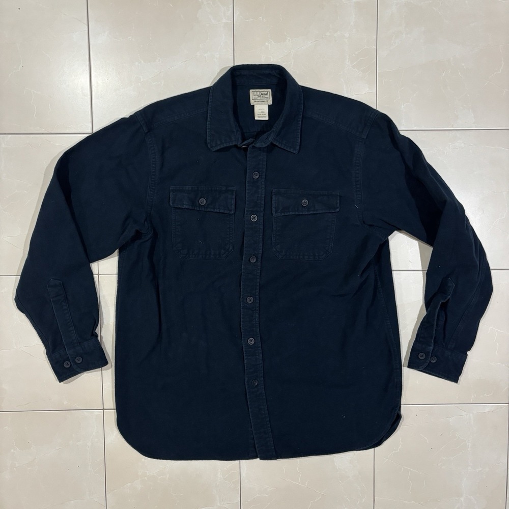 Vintage LL Bean Chamois Cloth Flannel Shirt Men's L Button Up Black Y2K Heavy